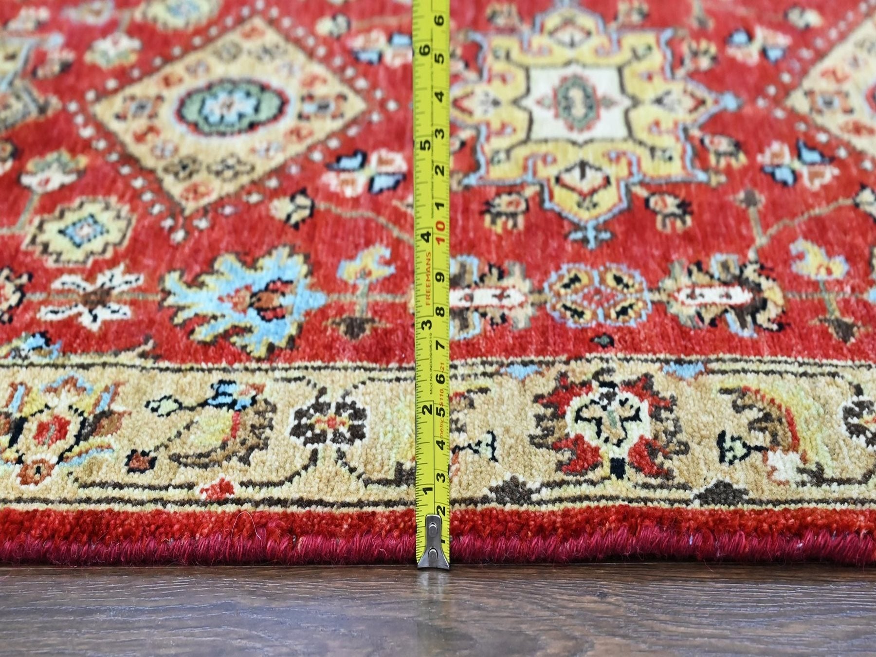 Tribal & Geometric hand-knotted wool runner in Red & Gold, 2'7" x 6' — SKU O010524 (view 7)