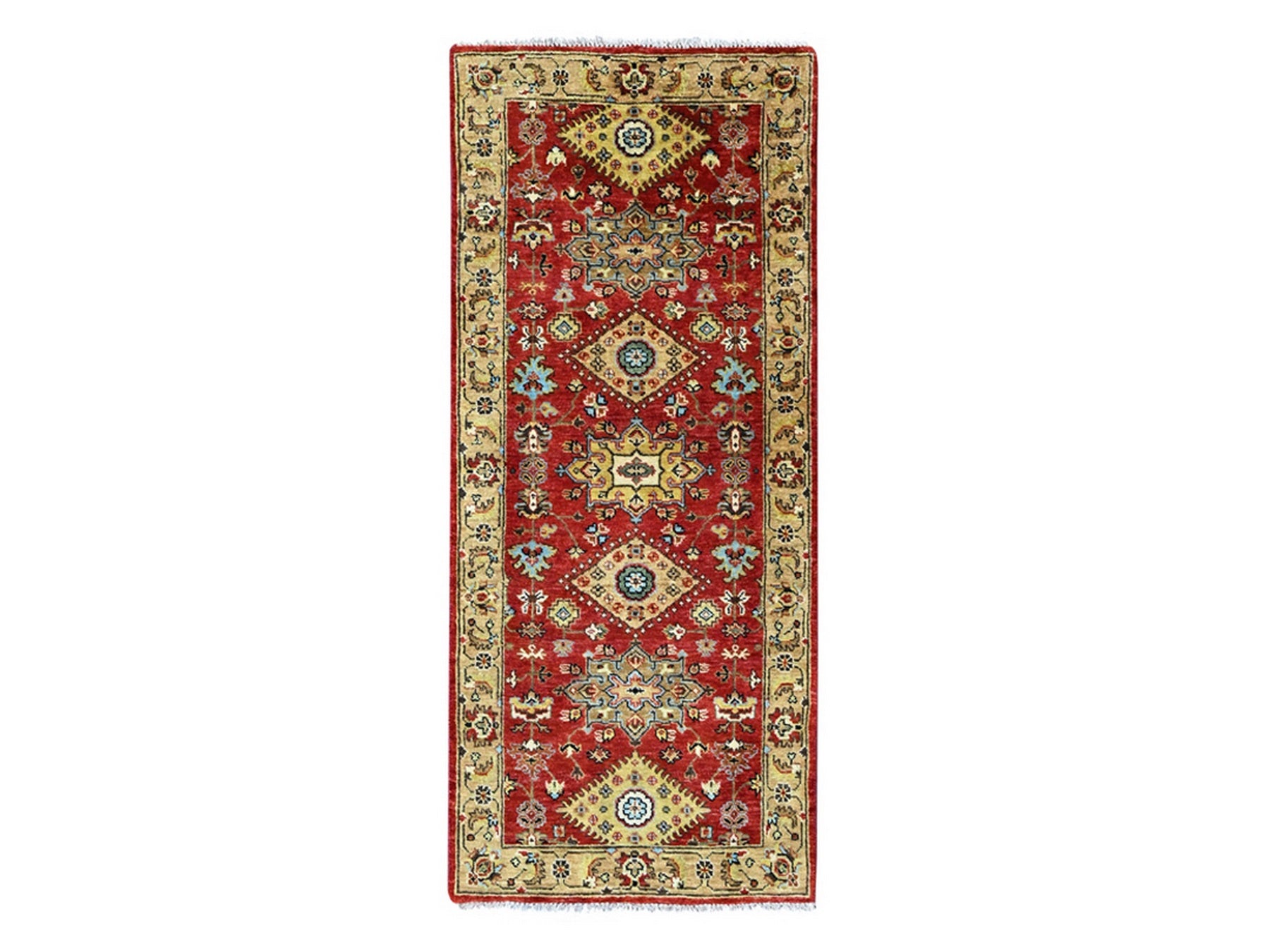 Tribal & Geometric hand-knotted wool runner in Red & Gold, 2'6" x 6'1" — SKU O010525