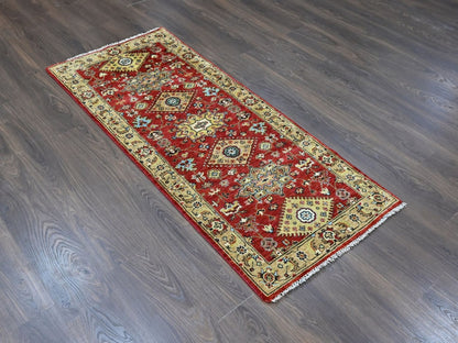Red 2'6" x 6'1" Tribal & Geometric Hand knotted Wool Rug - Sku: O010525