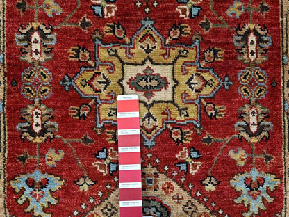 Tribal & Geometric hand-knotted wool runner in Red & Gold, 2'6" x 6'1" — SKU O010525 (view 4)