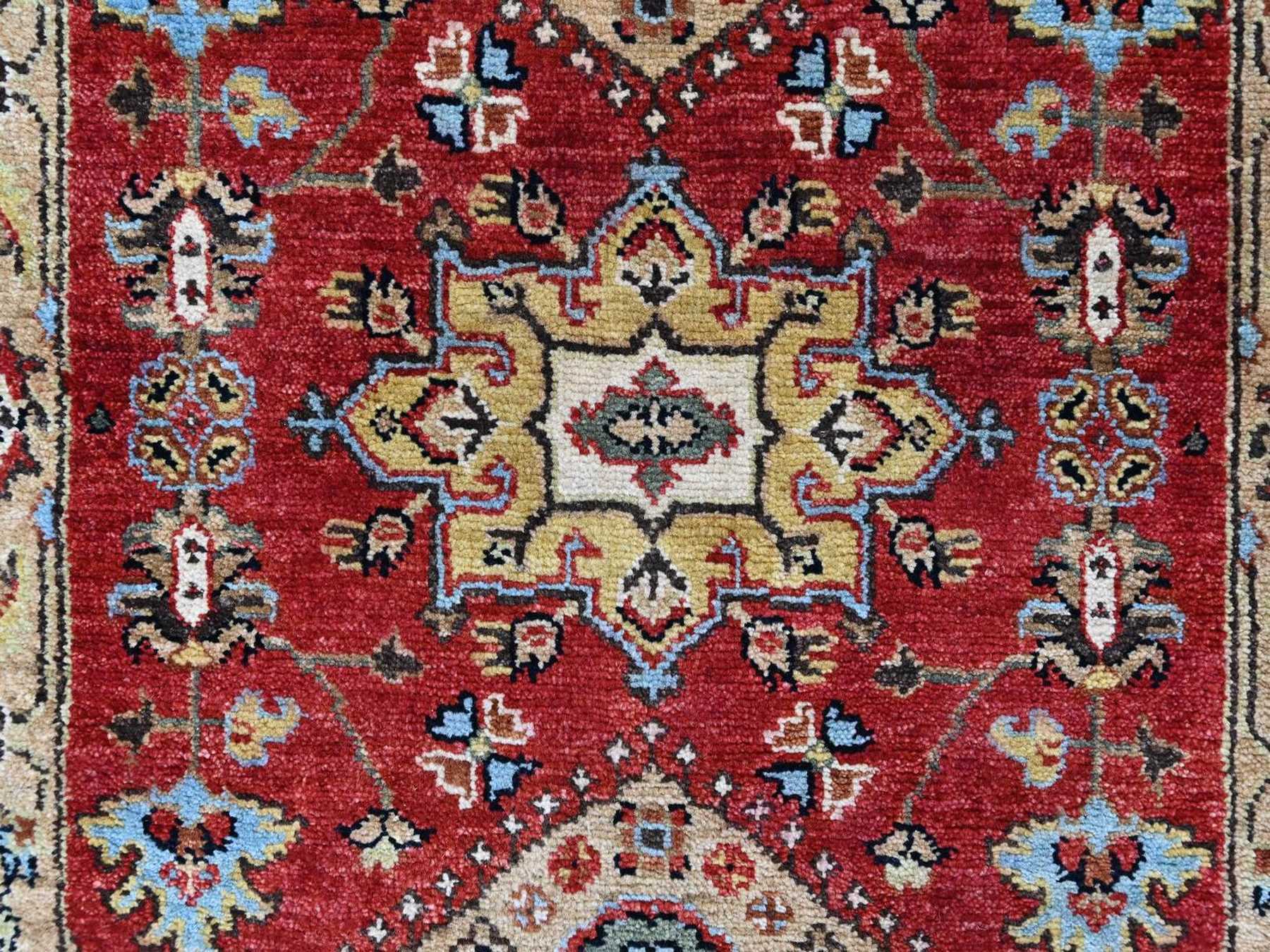 Tribal & Geometric hand-knotted wool runner in Red & Gold, 2'6" x 6'1" — SKU O010525 (view 5)