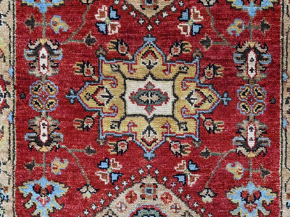 Tribal & Geometric hand-knotted wool runner in Red & Gold, 2'6" x 6'1" — SKU O010525 (view 5)