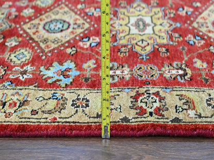 Tribal & Geometric hand-knotted wool runner in Red & Gold, 2'6" x 6'1" — SKU O010525 (view 7)