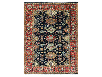 Black 5'0" x 7'0" Tribal & Geometric Hand knotted Wool Rug - Sku: O010526