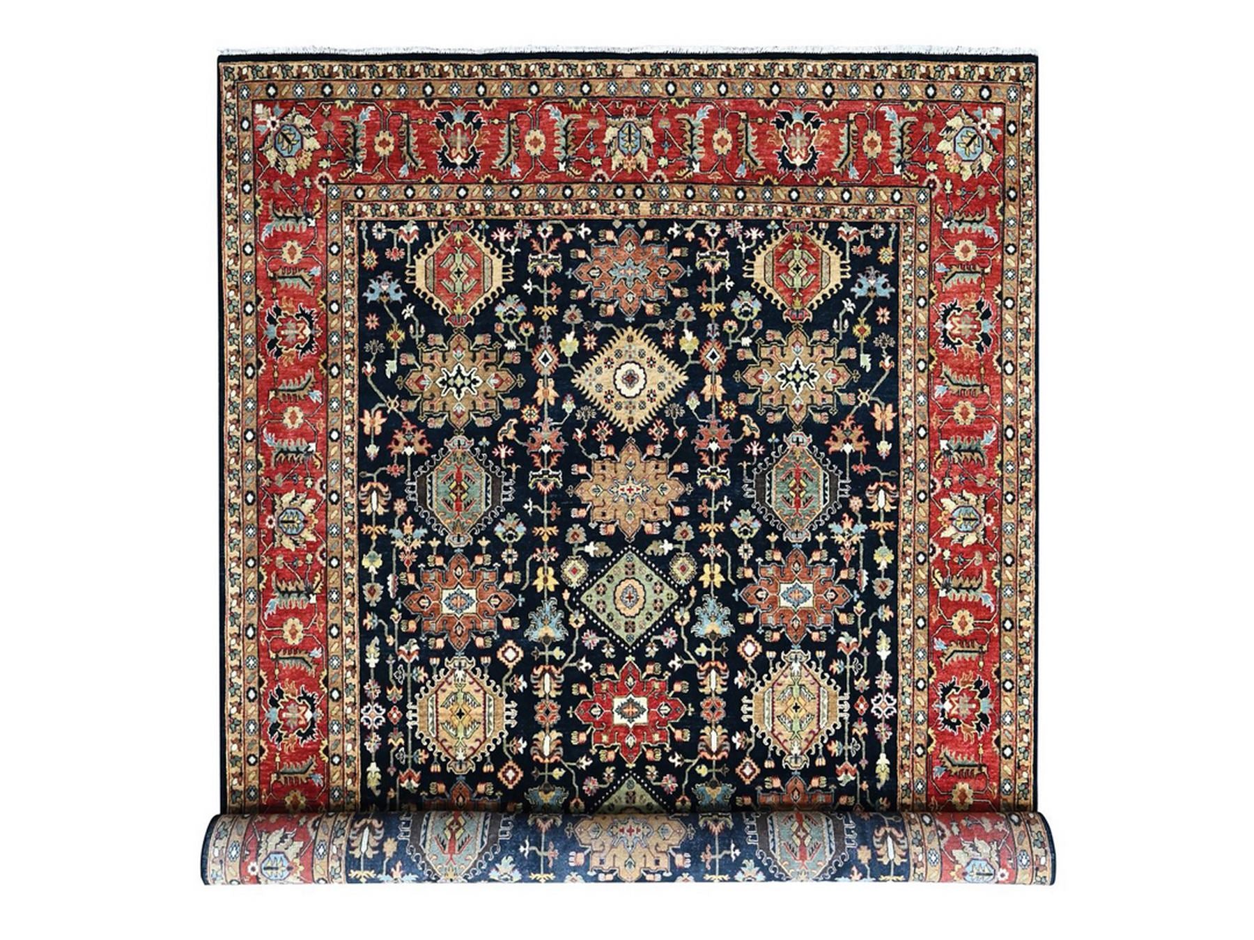 Black 10'0" x 14'1" Tribal & Geometric Hand knotted Wool Rug - Sku: O010527