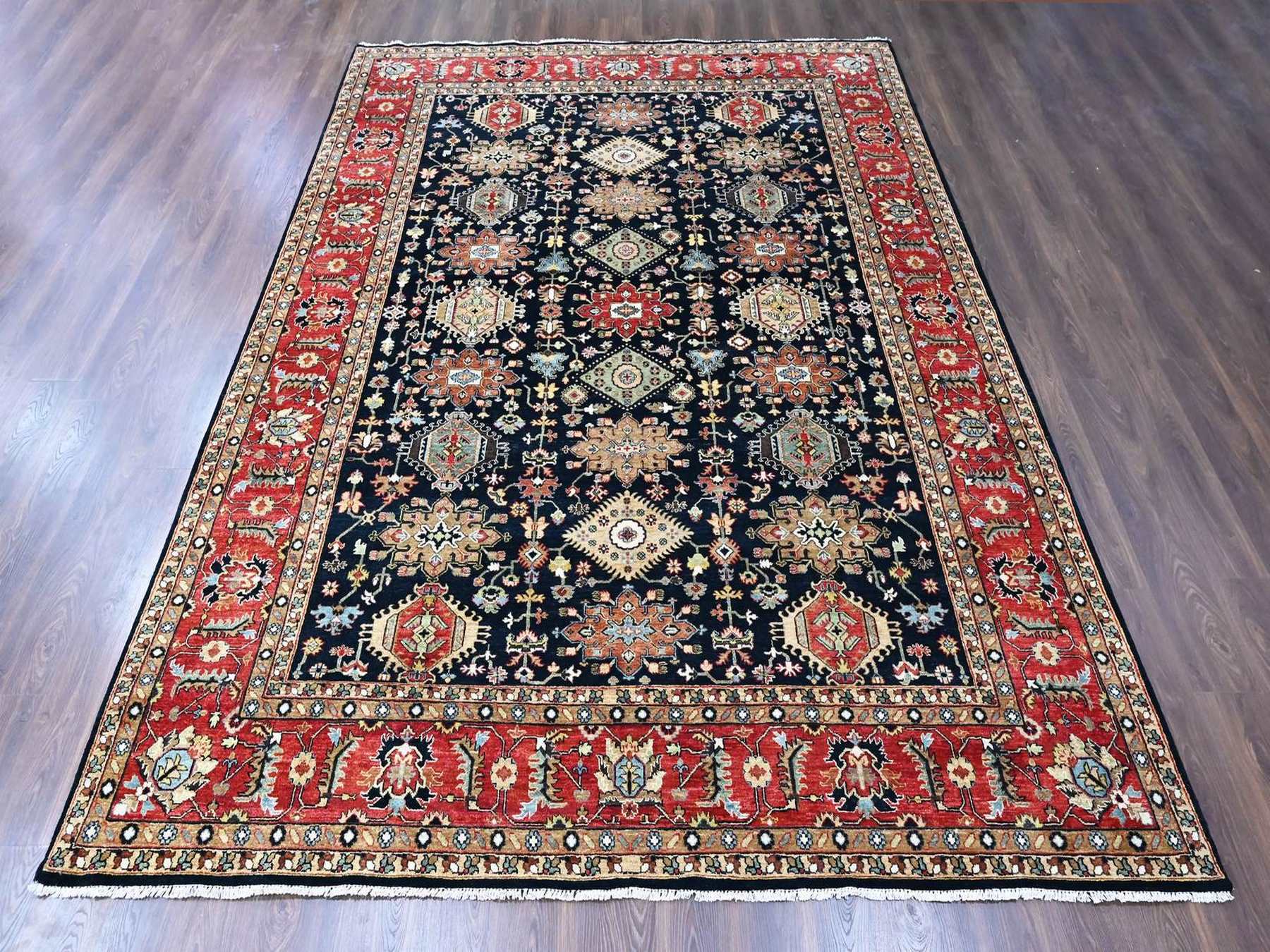 Black 10'0" x 14'1" Tribal & Geometric Hand knotted Wool Rug - Sku: O010527
