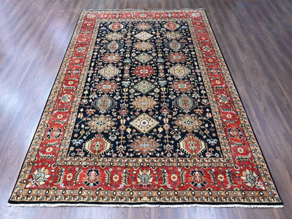 Black 10'0" x 14'1" Tribal & Geometric Hand knotted Wool Rug - Sku: O010527