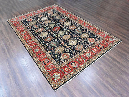 Black 10'0" x 14'1" Tribal & Geometric Hand knotted Wool Rug - Sku: O010527