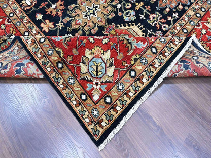Black 10'0" x 14'1" Tribal & Geometric Hand knotted Wool Rug - Sku: O010527