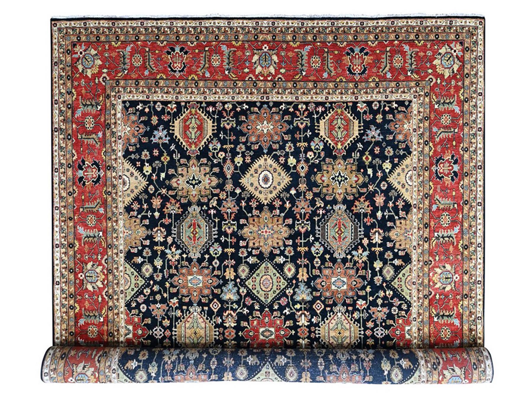 Black 12'0" x 15'2" Tribal & Geometric Hand knotted Wool Rug - Sku: O010528