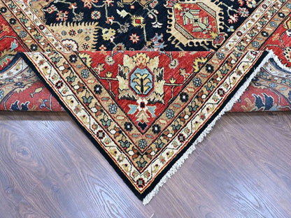 Black 12'0" x 15'2" Tribal & Geometric Hand knotted Wool Rug - Sku: O010528