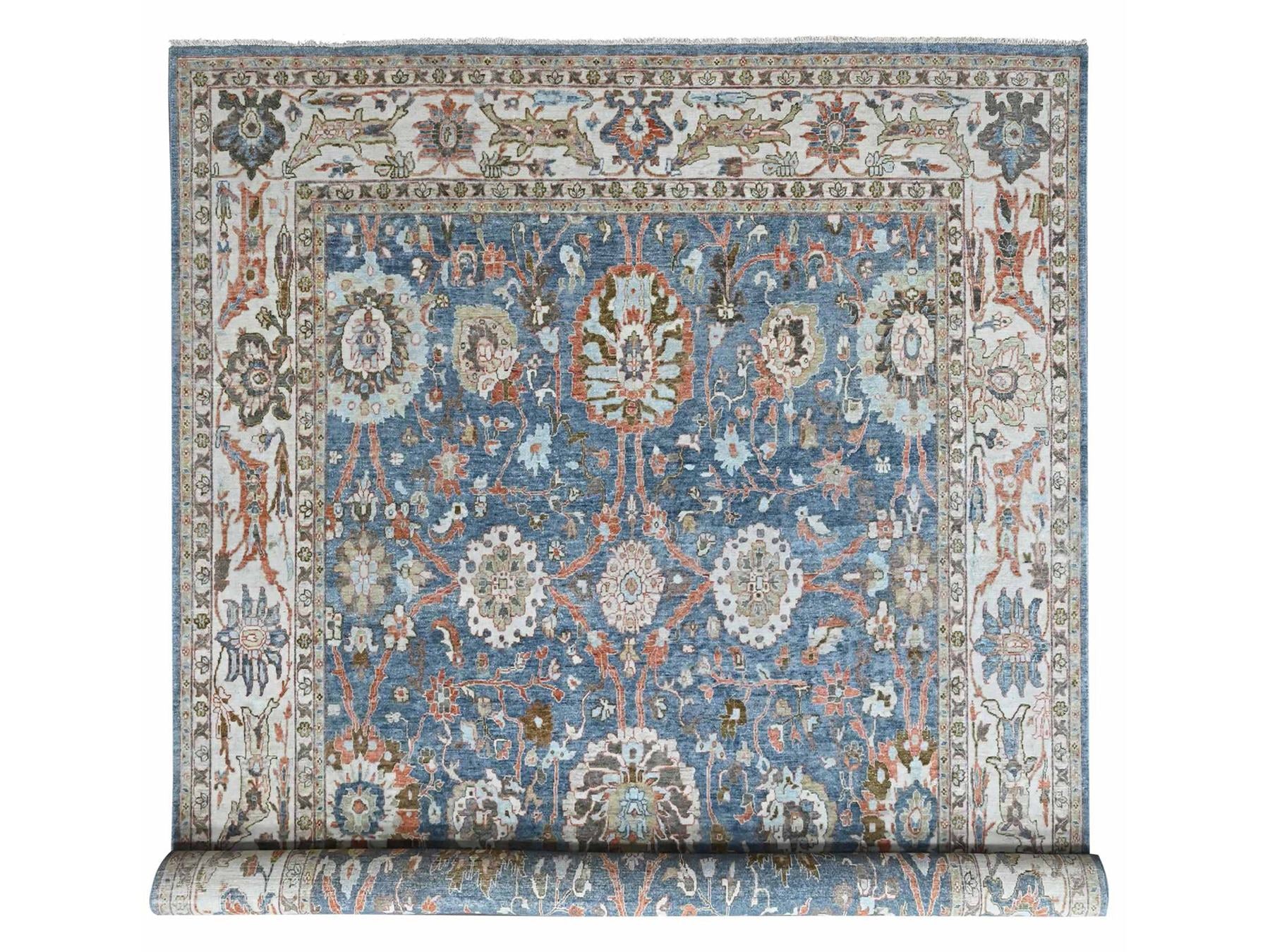Blue 9'6" x 13'5" Oushak And Peshawar Hand knotted Wool Rug - Sku: O010531