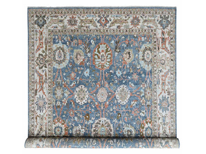 Blue 9'6" x 13'5" Oushak And Peshawar Hand knotted Wool Rug - Sku: O010531
