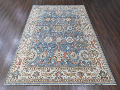Blue 9'6" x 13'5" Oushak And Peshawar Hand knotted Wool Rug - Sku: O010531
