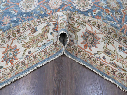 Blue 9'6" x 13'5" Oushak And Peshawar Hand knotted Wool Rug - Sku: O010531