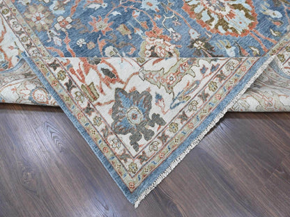 Blue 9'6" x 13'5" Oushak And Peshawar Hand knotted Wool Rug - Sku: O010531