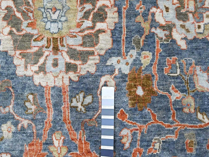 Blue 9'6" x 13'5" Oushak And Peshawar Hand knotted Wool Rug - Sku: O010531