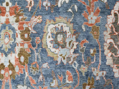 Blue 9'6" x 13'5" Oushak And Peshawar Hand knotted Wool Rug - Sku: O010531