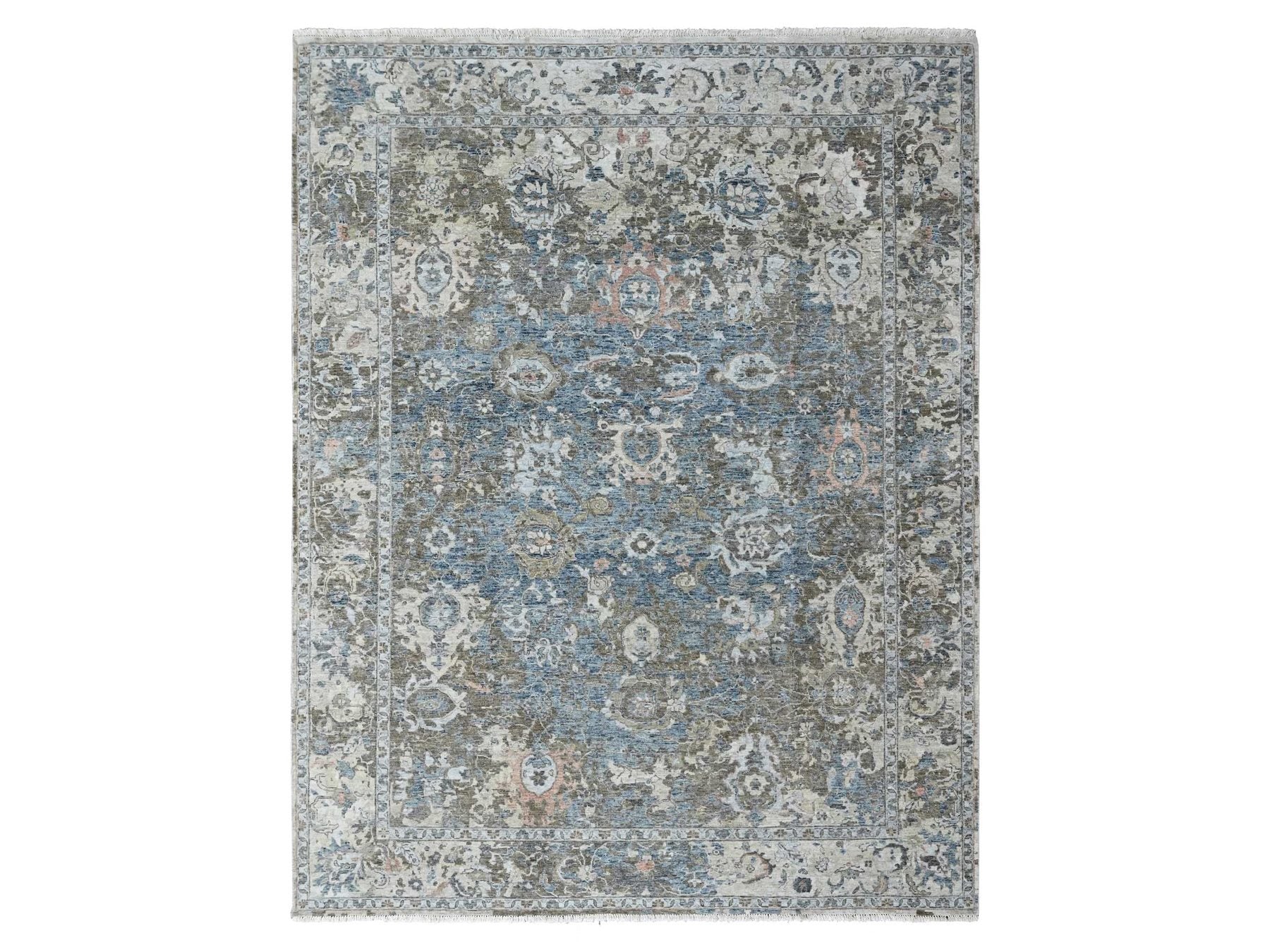 Blue 8'4" x 11'4" Oushak And Peshawar Hand knotted Wool Rug - Sku: O010533
