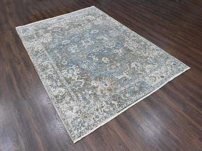 Blue 8'4" x 11'4" Oushak And Peshawar Hand knotted Wool Rug - Sku: O010533