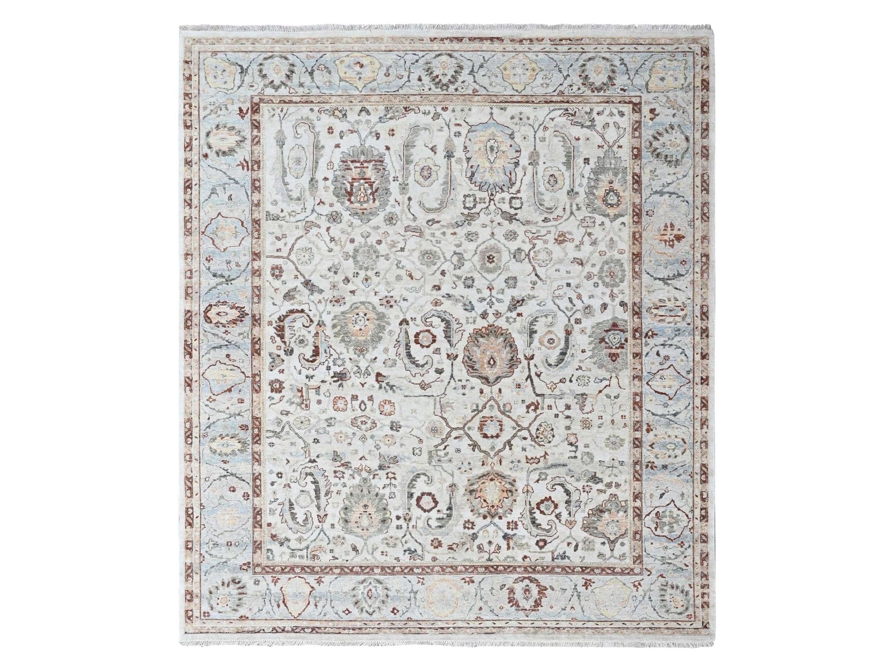 Mahal Oushak hand-knotted wool rug in Ivory & Gray, 8' x 9'9" — SKU O010534