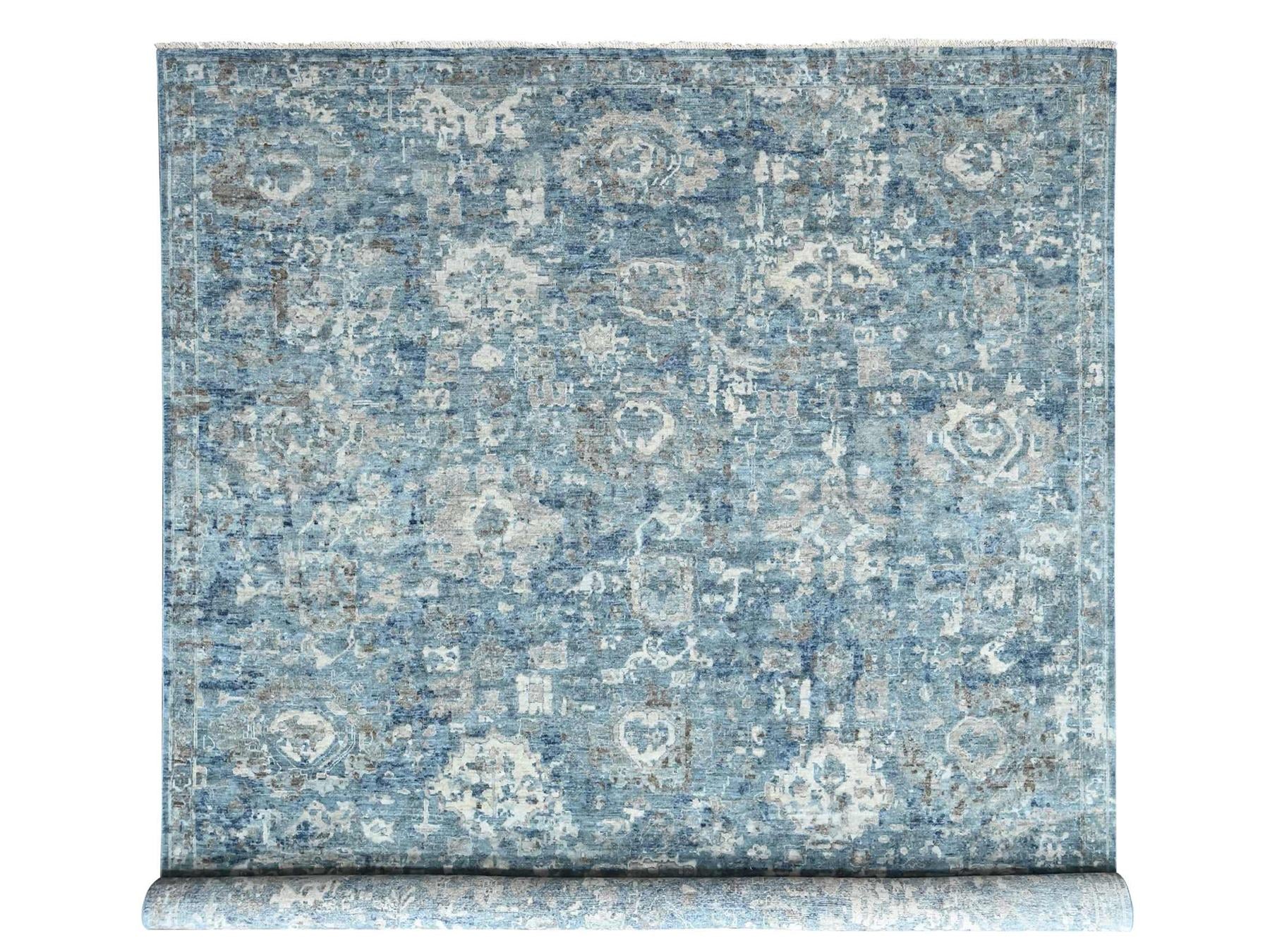 Blue 9'10" x 13'10" Oushak And Peshawar Hand knotted Wool Rug - Sku: O010538