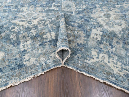 Blue 9'10" x 13'10" Oushak And Peshawar Hand knotted Wool Rug - Sku: O010538