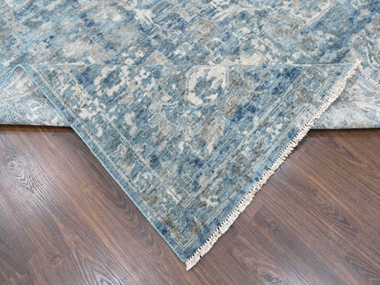 Blue 9'10" x 13'10" Oushak And Peshawar Hand knotted Wool Rug - Sku: O010538