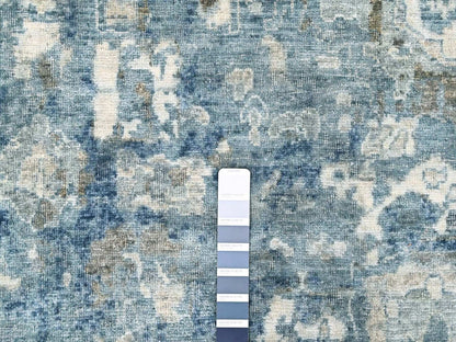 Blue 9'10" x 13'10" Oushak And Peshawar Hand knotted Wool Rug - Sku: O010538