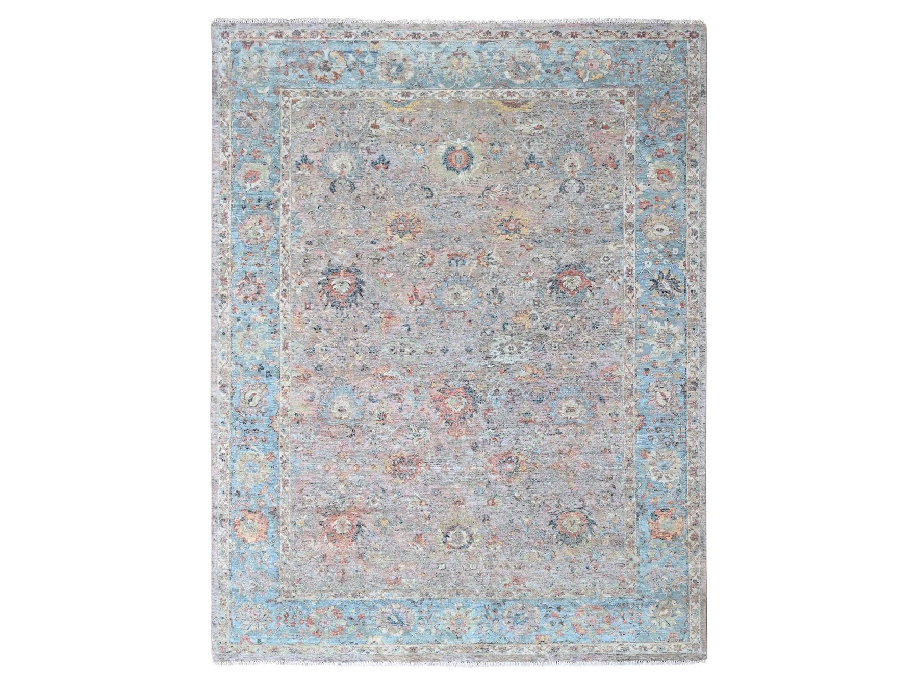 Mahal Oushak hand-knotted wool rug in Pink & Blue, 8'11" x 12'2" — SKU O010542