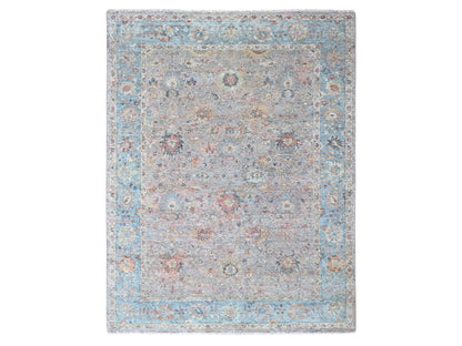 Mahal Oushak hand-knotted wool rug in Pink & Blue, 8'11" x 12'2" — SKU O010542