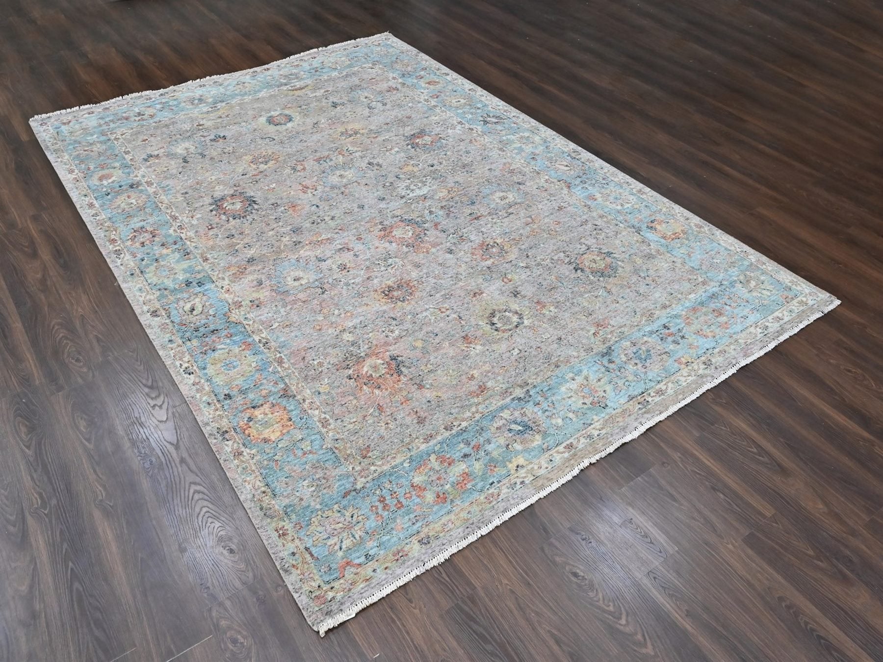 Mahal Oushak hand-knotted wool rug in Pink & Blue, 8'11" x 12'2" — SKU O010542 (view 3)