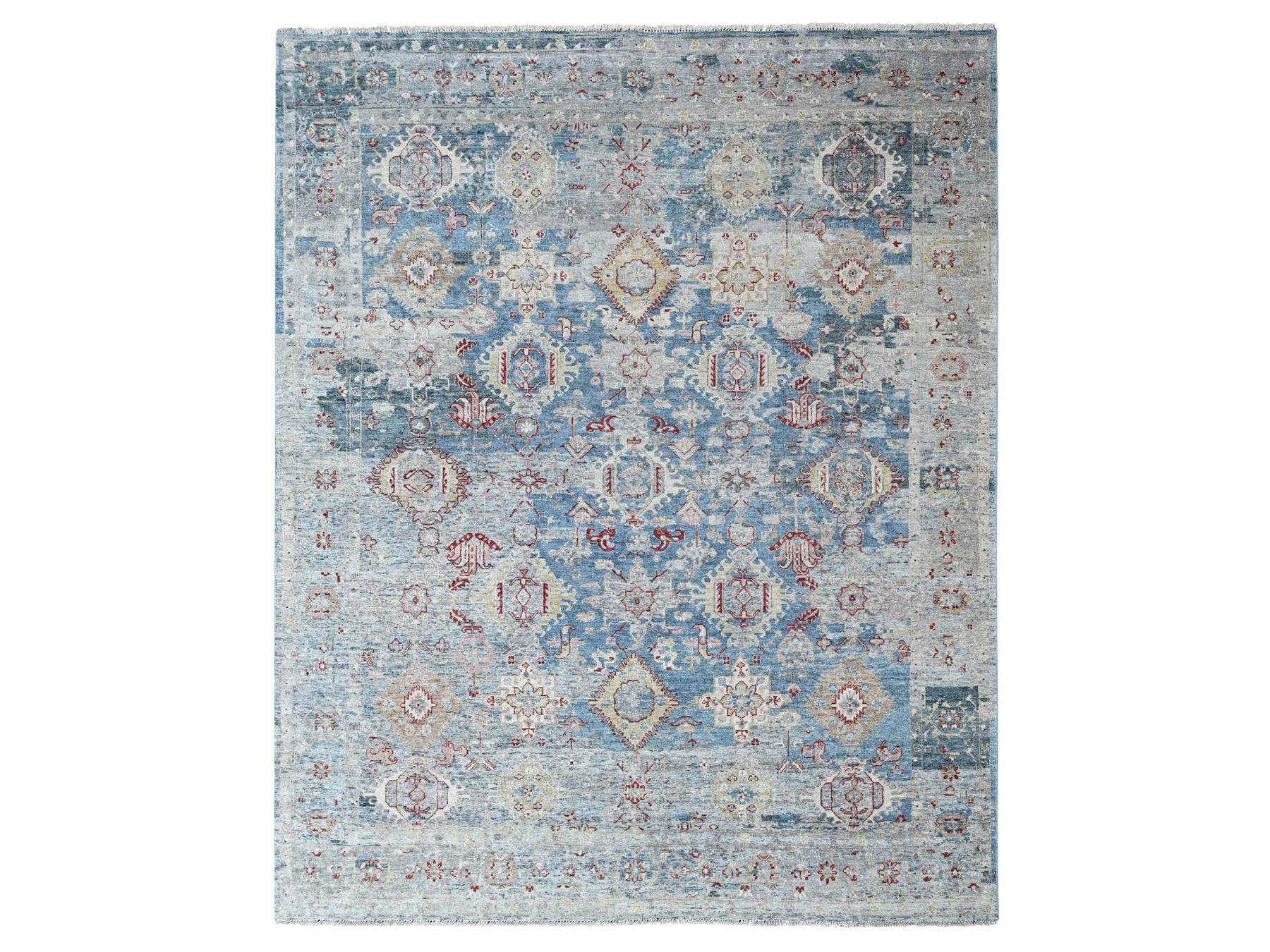 Blue 7'10" x 9'10" Tribal & Geometric Hand knotted Wool Rug - Sku: O010543