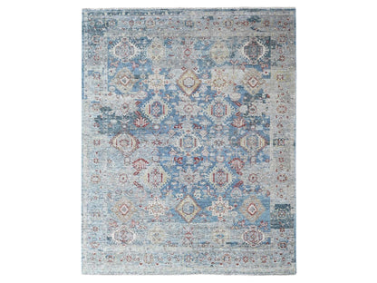 Blue 7'10" x 9'10" Tribal & Geometric Hand knotted Wool Rug - Sku: O010543