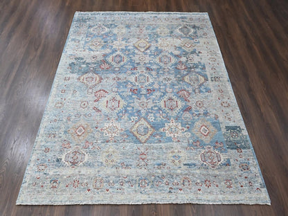 Blue 7'10" x 9'10" Tribal & Geometric Hand knotted Wool Rug - Sku: O010543