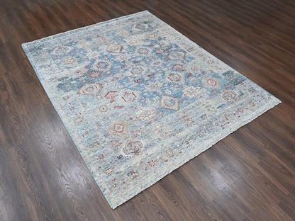 Blue 7'10" x 9'10" Tribal & Geometric Hand knotted Wool Rug - Sku: O010543