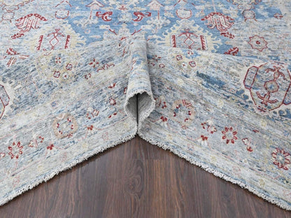 Blue 7'10" x 9'10" Tribal & Geometric Hand knotted Wool Rug - Sku: O010543