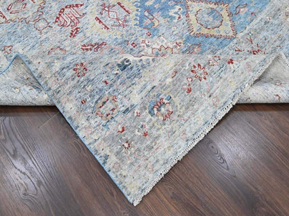 Blue 7'10" x 9'10" Tribal & Geometric Hand knotted Wool Rug - Sku: O010543