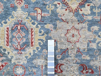 Blue 7'10" x 9'10" Tribal & Geometric Hand knotted Wool Rug - Sku: O010543