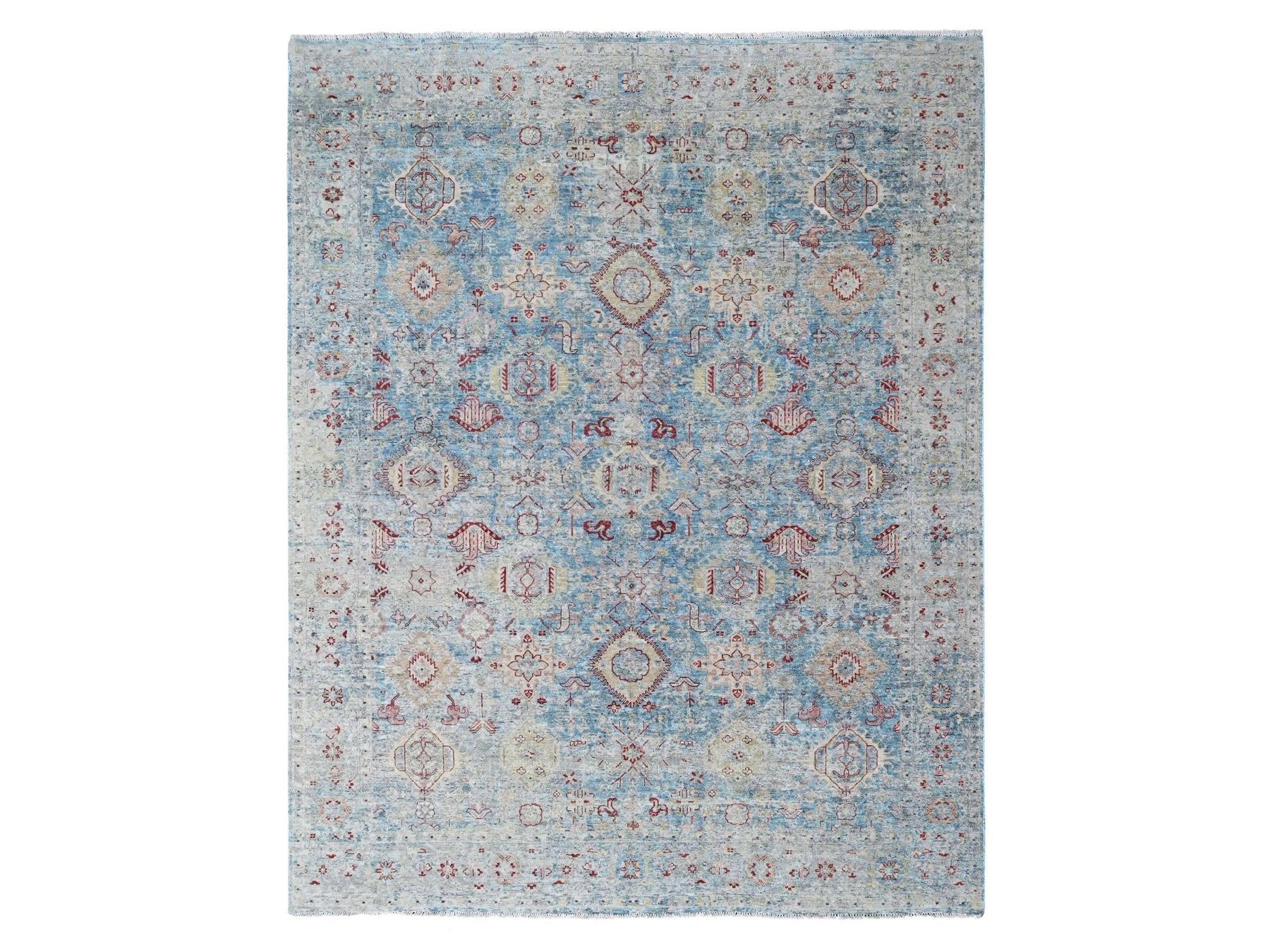 Blue 8'11" x 11'10" Tribal & Geometric Hand knotted Wool Rug - Sku: O010544