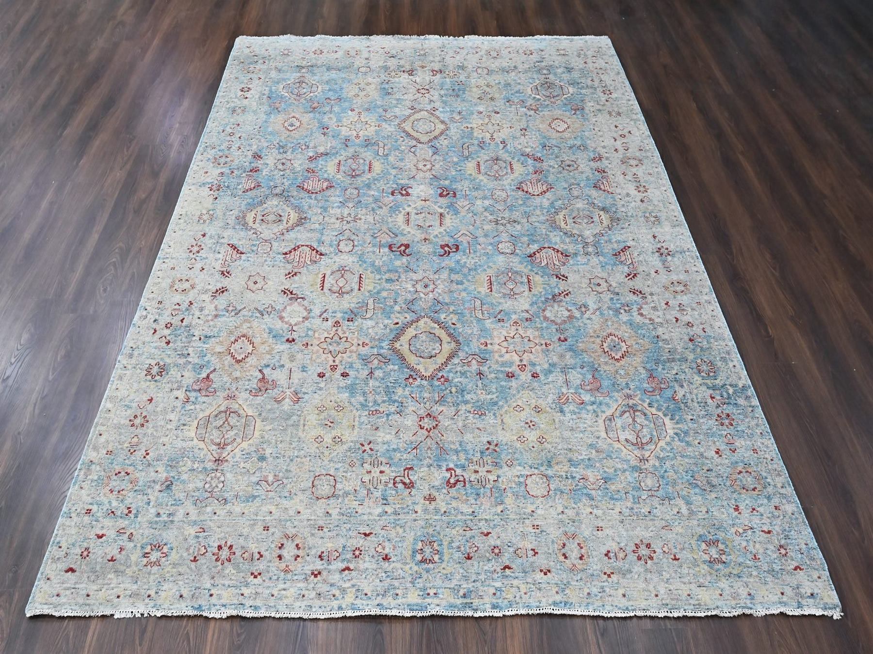Blue 8'11" x 11'10" Tribal & Geometric Hand knotted Wool Rug - Sku: O010544