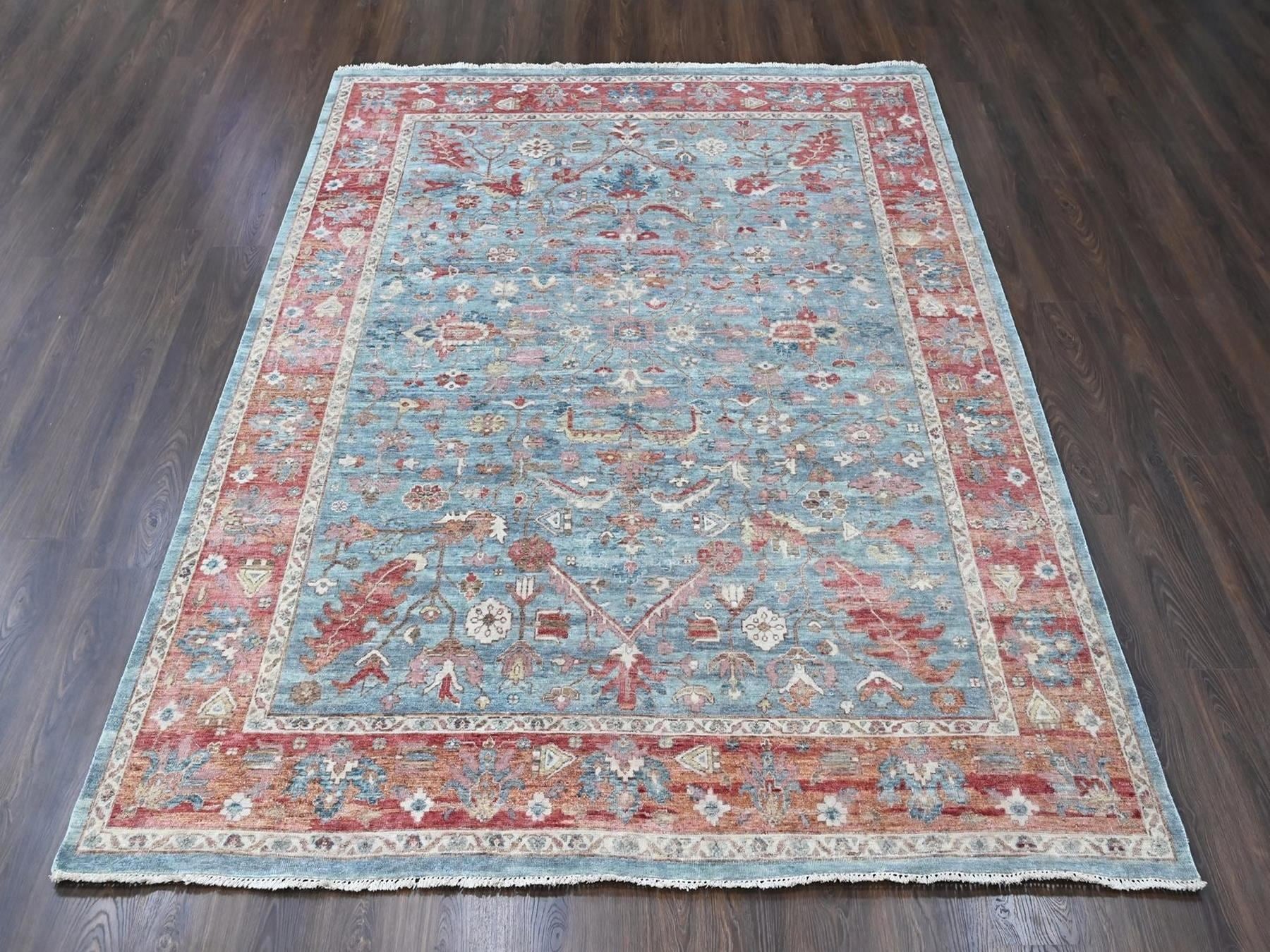 Blue 8'0" x 9'10" Heriz Hand knotted Wool Rug - Sku: O010546