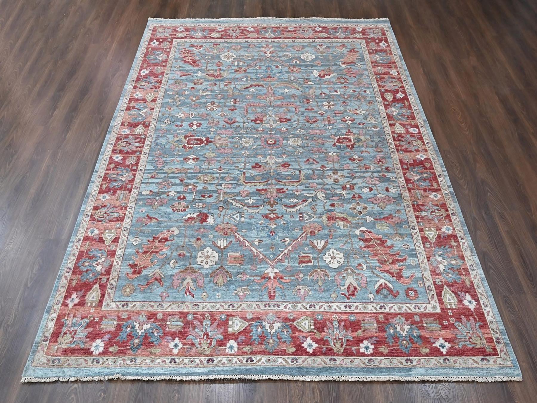 Blue 8'11" x 11'10" Heriz Hand knotted Wool Rug - Sku: O010547