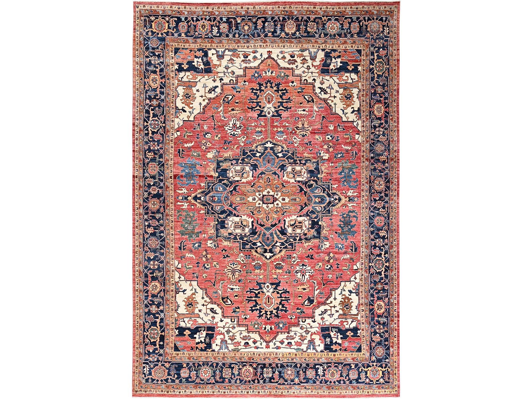 Heriz Tribal & Geometric hand-knotted wool rug in Red & Midnight Blue, 11'10" x 17'7" — SKU O01054