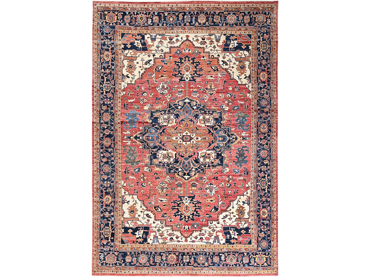 Heriz Tribal & Geometric hand-knotted wool rug in Red & Midnight Blue, 11'10" x 17'7" — SKU O01054