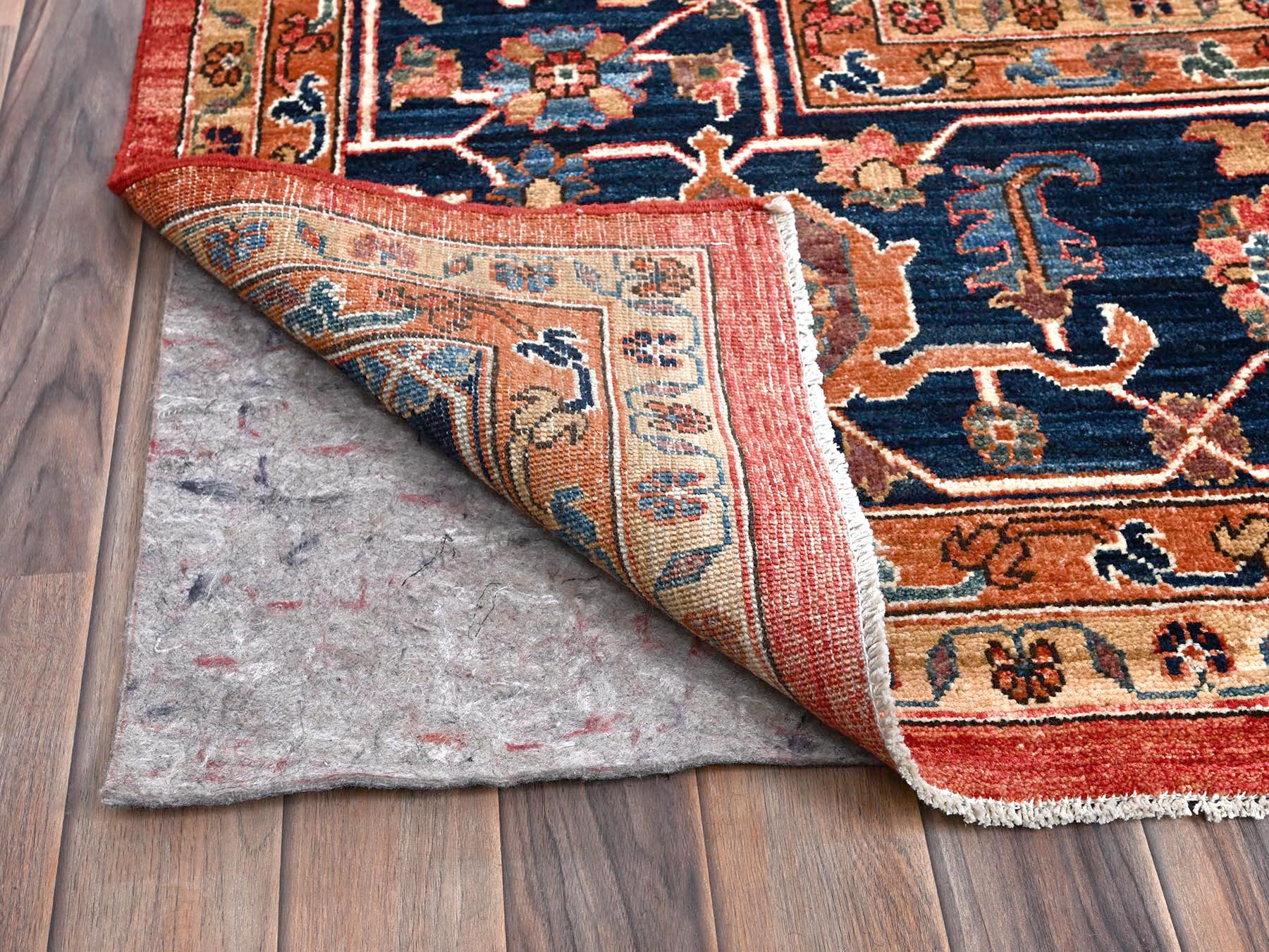 Heriz Tribal & Geometric hand-knotted wool rug in Red & Midnight Blue, 11'10" x 17'7" — SKU O01054 (view 4)