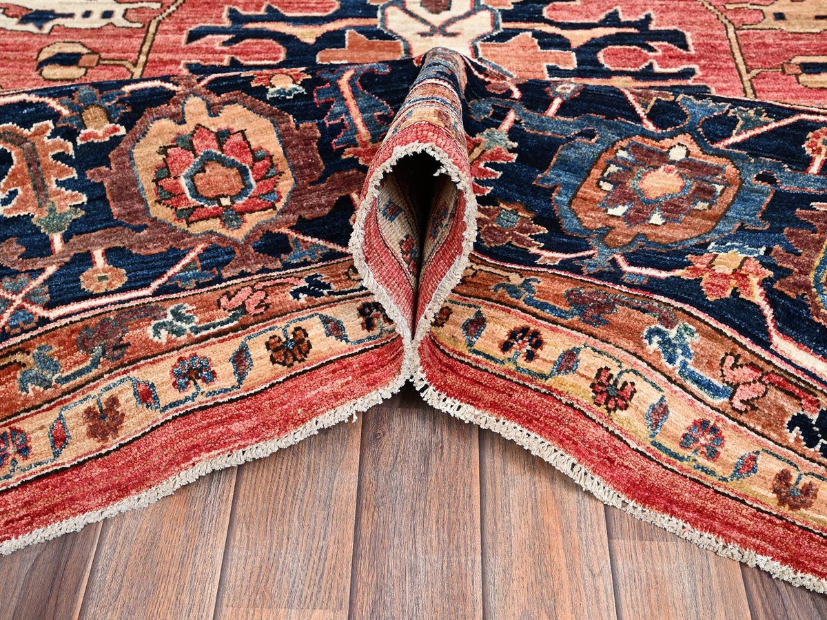 Heriz Tribal & Geometric hand-knotted wool rug in Red & Midnight Blue, 11'10" x 17'7" — SKU O01054 (view 5)