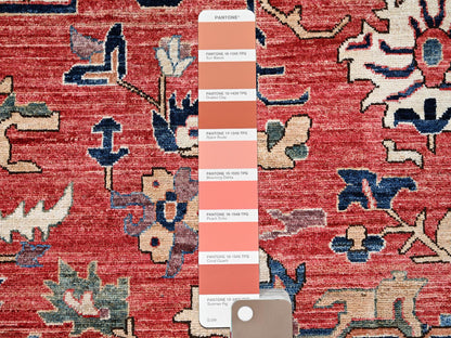 Heriz Tribal & Geometric hand-knotted wool rug in Red & Midnight Blue, 11'10" x 17'7" — SKU O01054 (view 7)