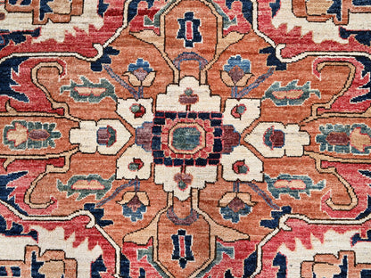 Heriz Tribal & Geometric hand-knotted wool rug in Red & Midnight Blue, 11'10" x 17'7" — SKU O01054 (view 8)