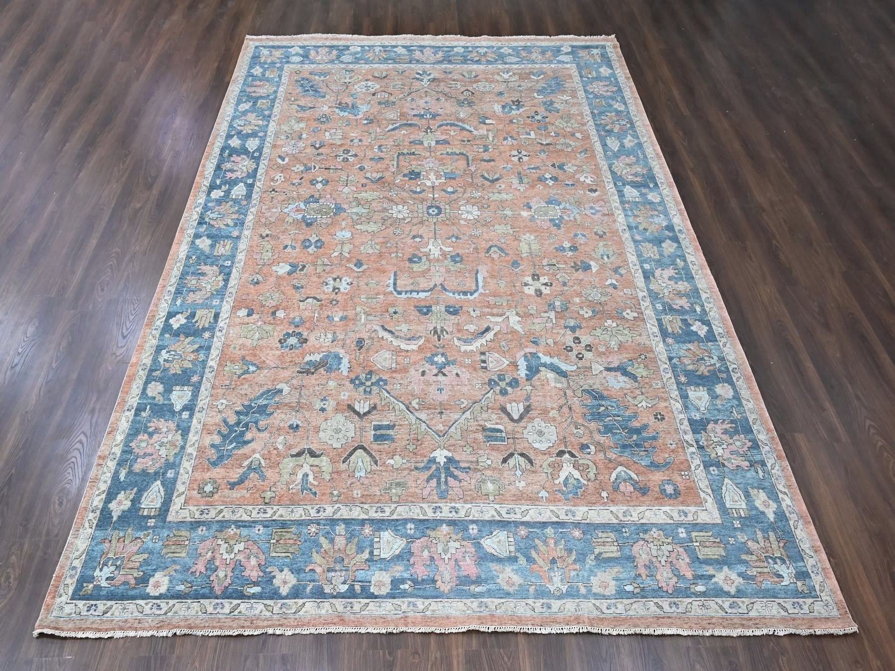 Heriz Heriz hand-knotted wool rug in Pink & Blue, 9'10" x 13'9" — SKU O010552 (view 2)